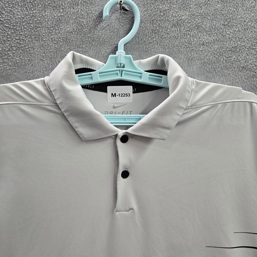 Nike Men Polo L White Striped Vapor Swoosh Logo Dri Fit Golf Short Sleeve - Picture 6 of 11